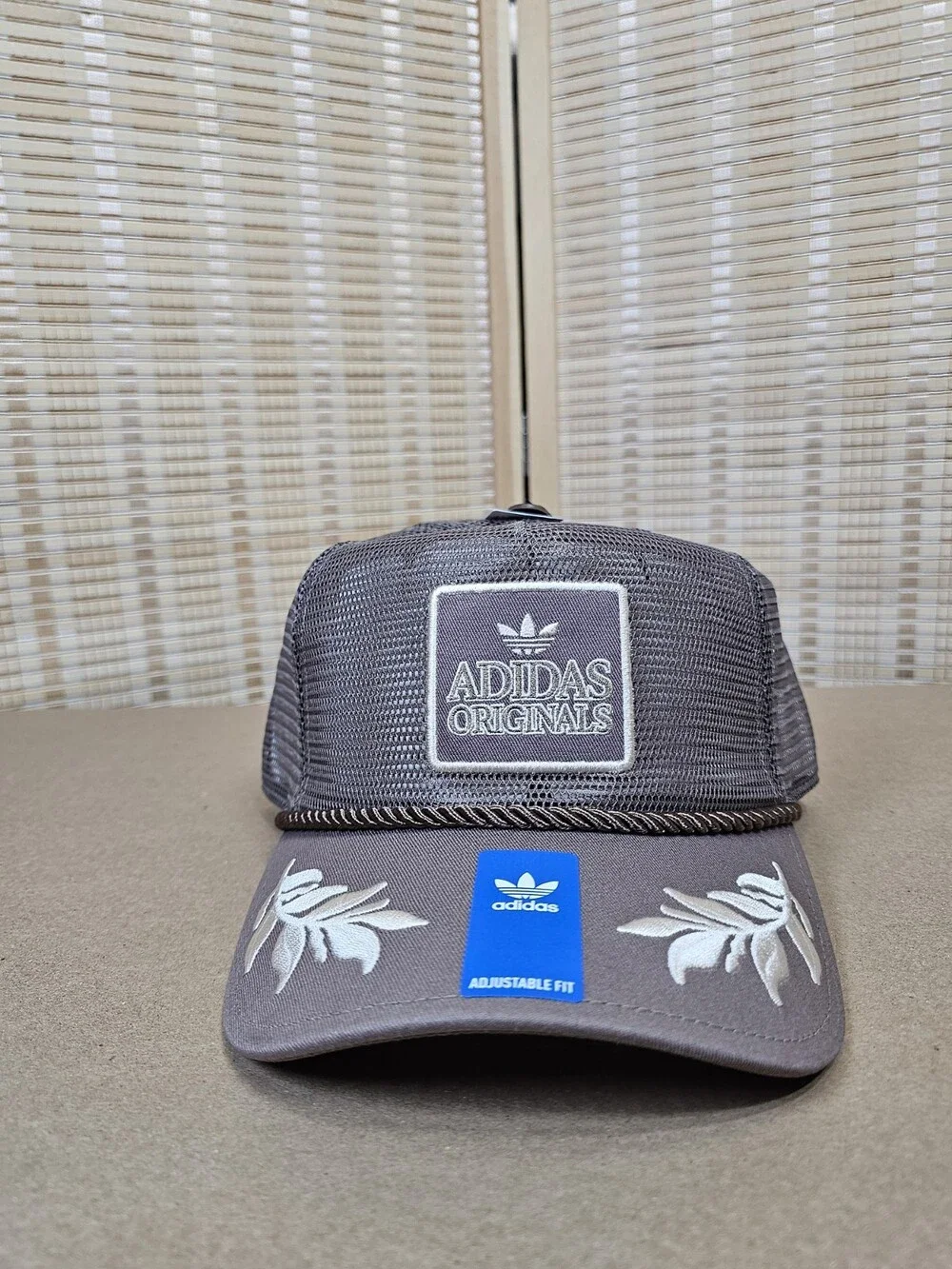 Adidas Originals Brown Mesh Trucker Hat Embroidered Leaf Rope One Size NWT